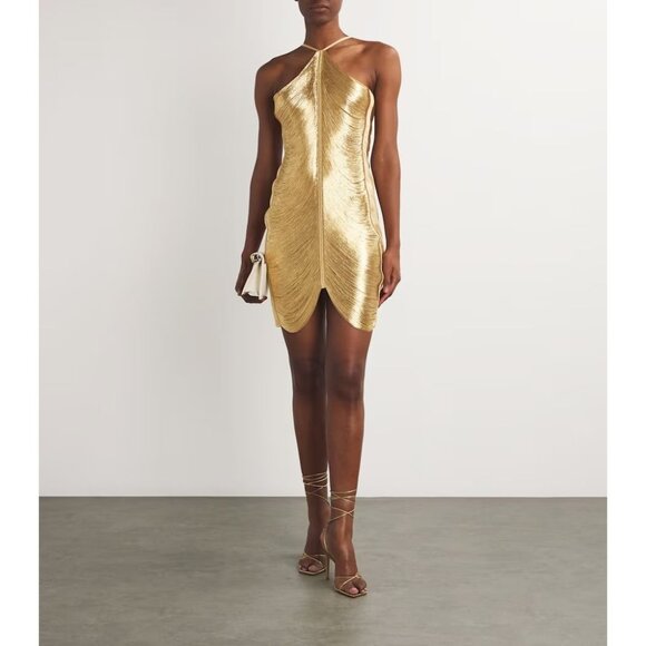 Cult Gaia Mara Dress in Gold Medium New Womens Fringe Cocktail - Picture 16 of 17
